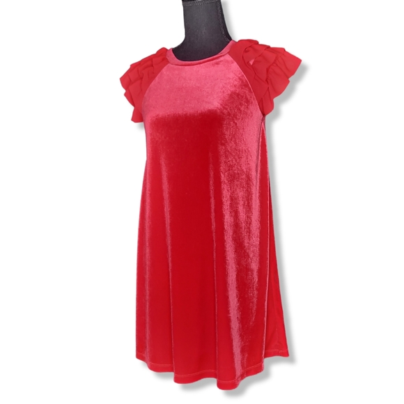 Gianni Bini Girls Velvet Dress with Ruffle Sleeves size 14 - Red Holiday, Formal